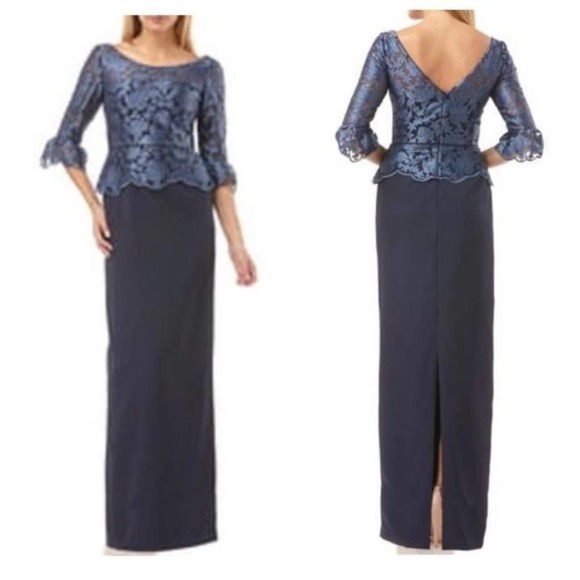 JS Collections Embroidered Mesh Peplum Gown - Picture 8 of 8